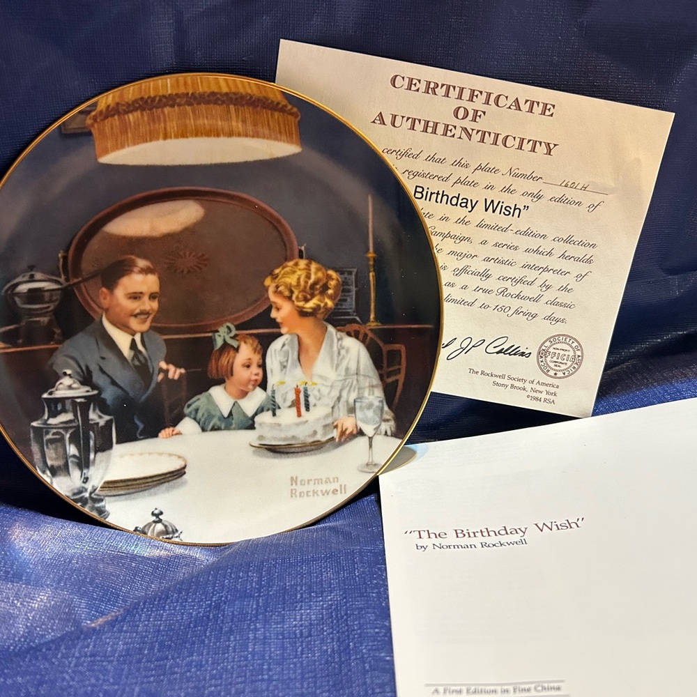 Norman Rockwell 'The Birthday Wish' Decorative Plate - Blue, White, Brown